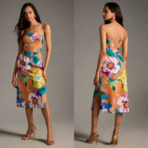 Anthropologie Maeve Strapless Floral Belted Dress Botanical